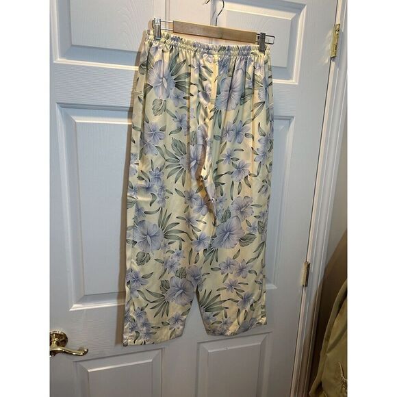 Anna Ocean 100% Silk Lightweight Elastic Waist Pockets Floral Pants Medium - Picture 2 of 4